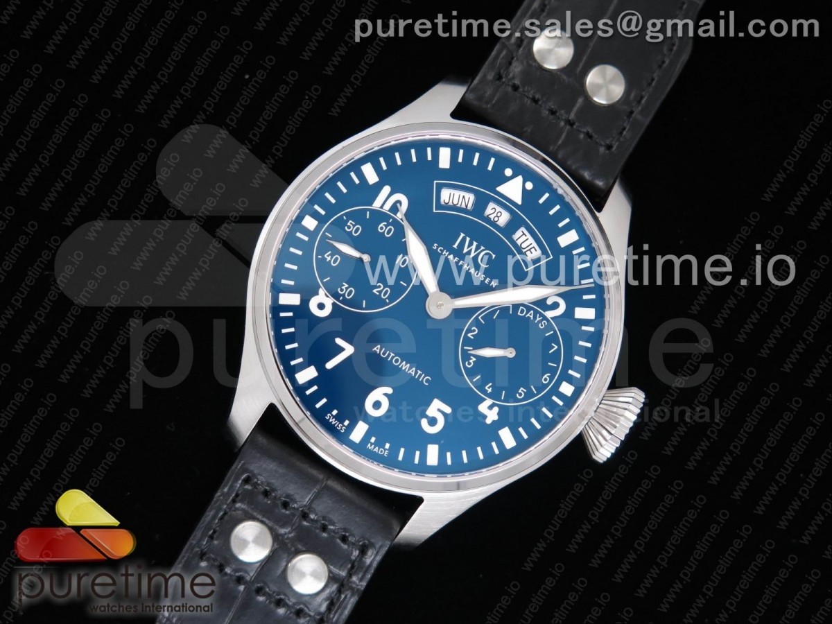YLF IWC 빅파일럿 애뉴얼캘린더 150주년 블루다이얼 블랙가죽스트랩 Big Pilot Annual Calendar “150 Years” Real PR SS IW502708 YLF Best Edition Blue Dial on Black Leather Strap A52850