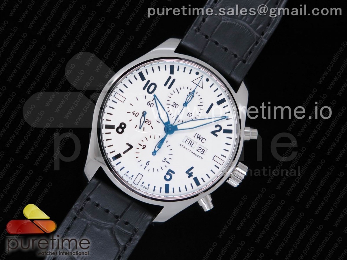 ZF IWC 빅파일럿 150주년 화이트다이얼 브라운가죽스트랩 Pilot Chrono 377725 