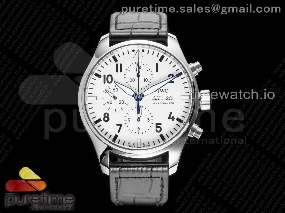 AZF IWC 파일럿 크로노 150주년 화이트다이얼 블랙가죽스트랩 Pilot Chrono 377725 
