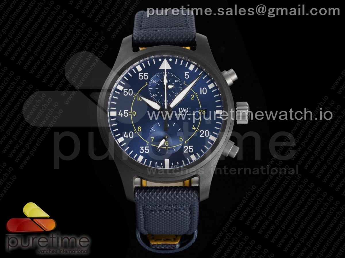 ZF IWC 파일럿 크로노 블루엔젤 블랙세라믹 블루다이얼 블루나일론스트랩 Pilot Chrono 