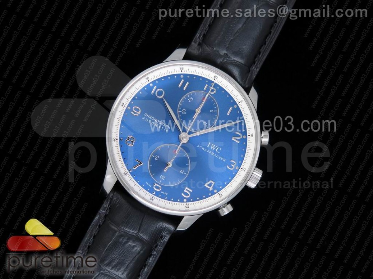 ZF IWC 포르투기저 크로노그래프 로리우스 블루다이얼 블랙가죽스트랩 Portuguese Chrono IW371432 