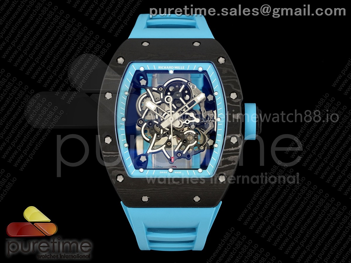 ZF V2 리차드밀 RM055 NTPT 카본케이스 블루스켈레톤다이얼 블러버스트랩 RM055 NTPT ZF 1:1 Best Edition Blue Bezel Blue Crown on Rubber Strap RMUL2 Super Clone V2