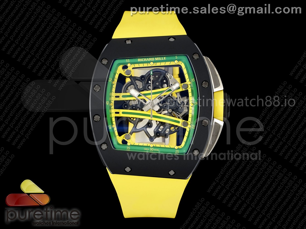 ZF 리차드밀 RM61 블랙세라믹 스켈레톤다이얼 옐로우러버스트랩 RM061 Black Ceramic ZF 1:1 Best Edition on Yellow Rubber Strap RMUL2 Super Clone
