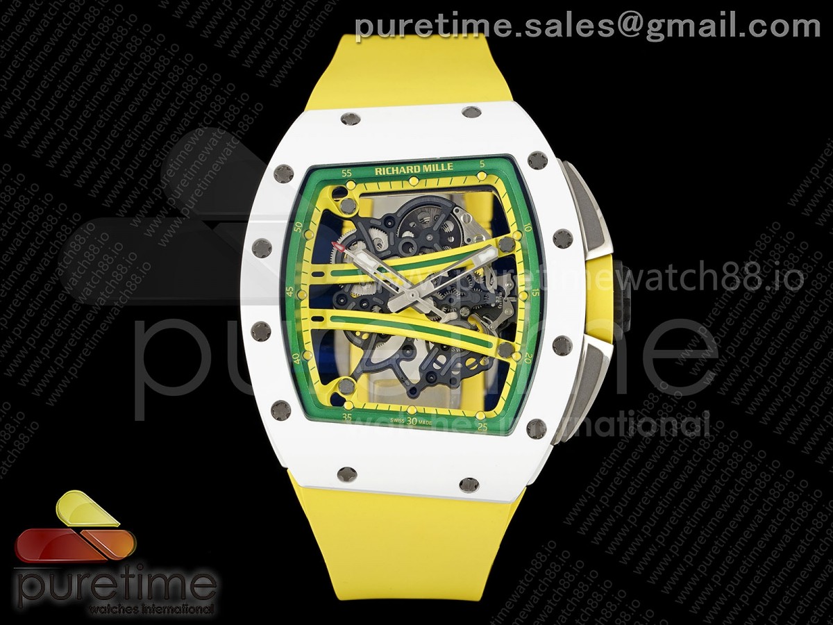 ZF 리차드밀 RM61 화이트세라믹 스켈레톤다이얼 옐로우러버스트랩  RM061 White Ceramic ZF 1:1 Best Edition on Yellow Rubber Strap RMUL2 Super Clone