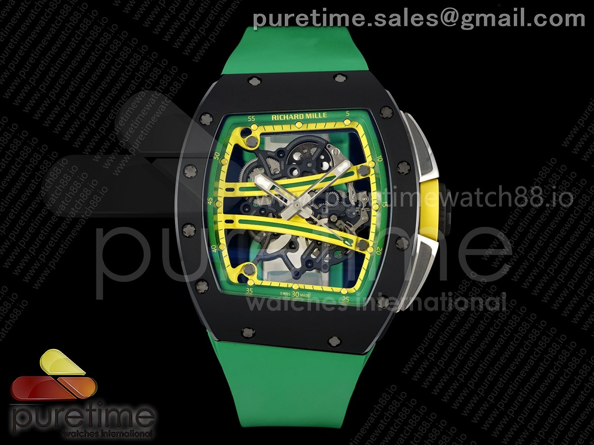 ZF 리차드밀 RM61 블랙세라믹 스켈레톤다이얼 그린러버스트랩  RM061 Black Ceramic ZF 1:1 Best Edition on Green Rubber Strap RMUL2 Super Clone