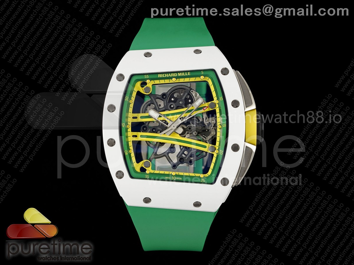 ZF 리차드밀 RM61 화이트세라믹 스켈레톤다이얼 그린러버스트랩  RM061 White Ceramic ZF 1:1 Best Edition on Green Rubber Strap RMUL2 Super Clone