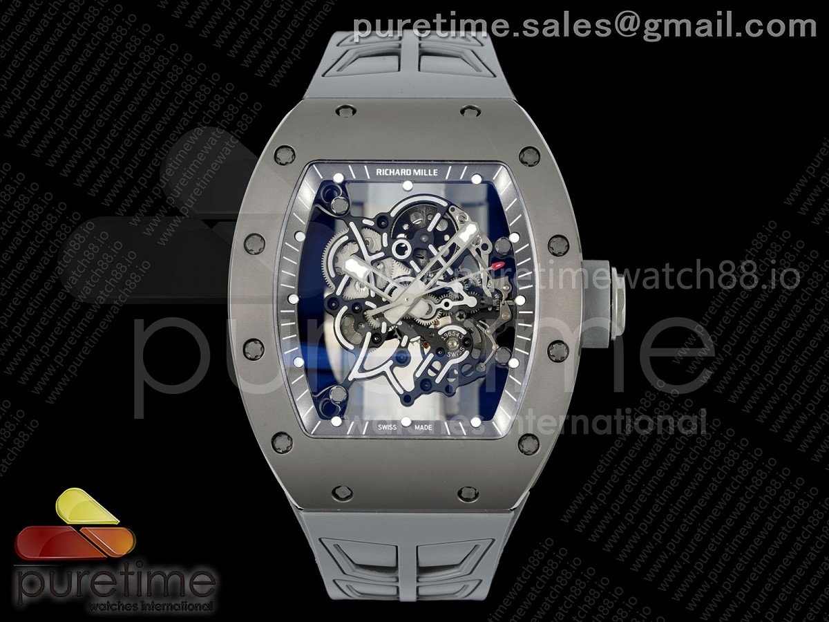 ZF 리차드밀 RM055 그레이세라믹 스켈레톤다이얼 그레이러버스트랩 RM055 Gray Ceramic ZF 1:1 Best Edition on Gray Shark Rubber Strap RMUL2 Super Clone