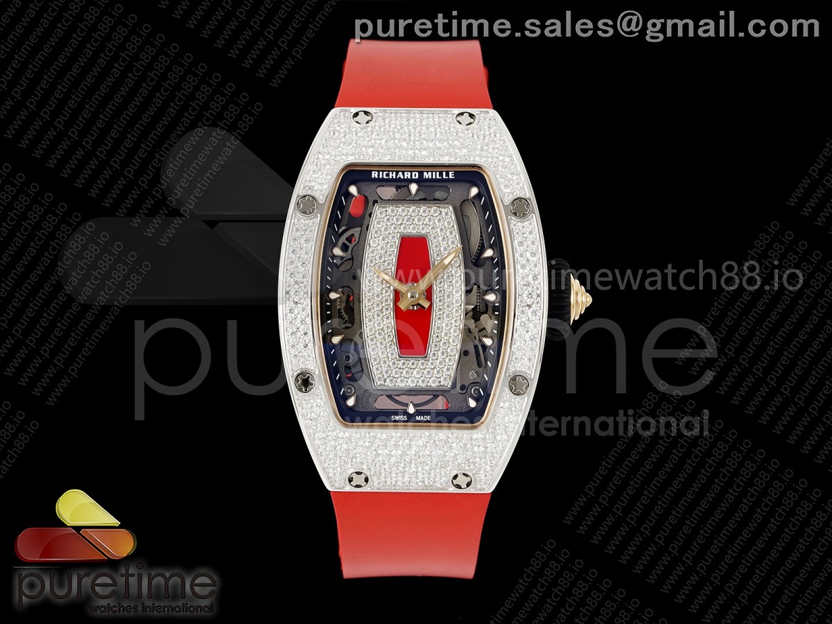 ZF 리차드밀 레이디 RM07 스노우다이아 레드다이얼 레드러버스트랩 RM07 Ladies Snow Diamonds SS ZF 1:1 Best Edition Red Dial on Red Rubber Strap CRMA2 Clone