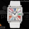 ZF 프랭크뮬러 마스터스퀘어 컬러풀로만다이얼 화이트가죽스트랩 Master Square SS Ladies ZF 1:1 Best Edition White Colorful Roman Dial on White Leather Strap Ronda Quartz