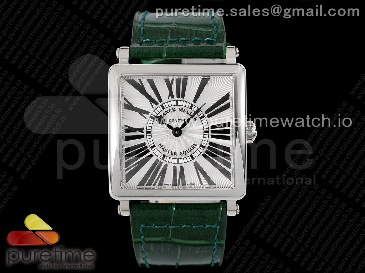 ZF 프랭크뮬러 마스터스퀘어 화이트다이얼 그린가죽스트랩 Master Square SS Ladies ZF 1:1 Best Edition White Black Roman Dial on Green Leather Strap Ronda Quartz