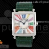 ZF 프랭크뮬러 마스터스퀘어 컬러풀로만다이얼 그린가죽스트랩 Master Square SS Ladies ZF 1:1 Best Edition White Colorful Roman Dial on Green Leather Strap Ronda Quartz