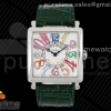 ZF 프랭크뮬러 마스터스퀘어 컬러풀아라빅다이얼 그린가죽스트랩 Master Square SS Ladies ZF 1:1 Best Edition White Colorful Arabic Dial on Green Leather Strap Ronda Quartz