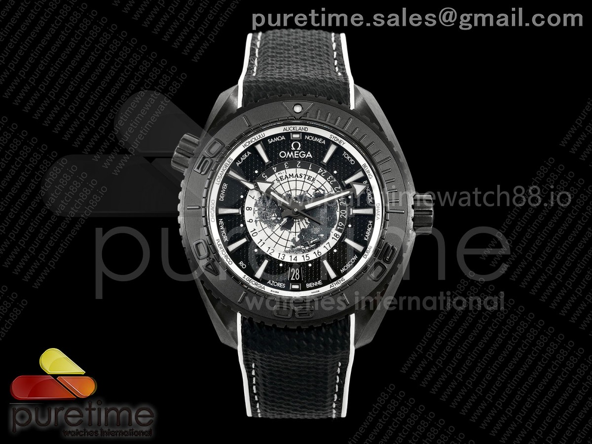 (NEW) VSF 오메가 씨마스터 플래닛오션 GMT 월드타이머 45.5미리 블랙세라믹 블랙/화이트다이얼 블랙러버스트랩 SPlanet Ocean 45.5mm GMT Worldtimer Real Ceramic VSF 1:1 Best Edition Black/White SA8938 Super Clone