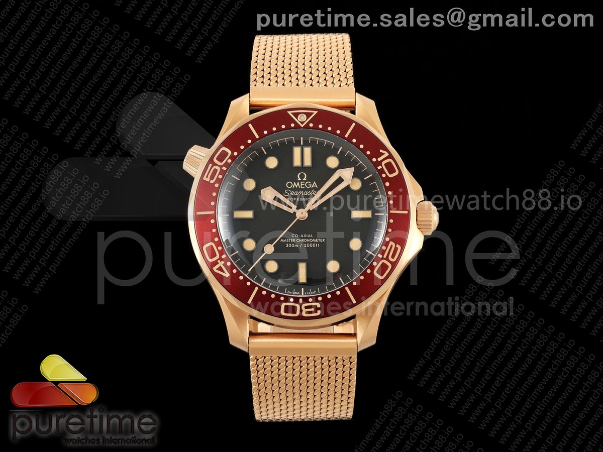 (NEW) VSF 오메가 씨마스터300 다이버 로즈골 블랙다이얼 로골매쉬스틸브레이슬릿 Seamaster 300M Diver RG VSF 1:1 Best Edition Black Dial on Mesh Bracelet A8806