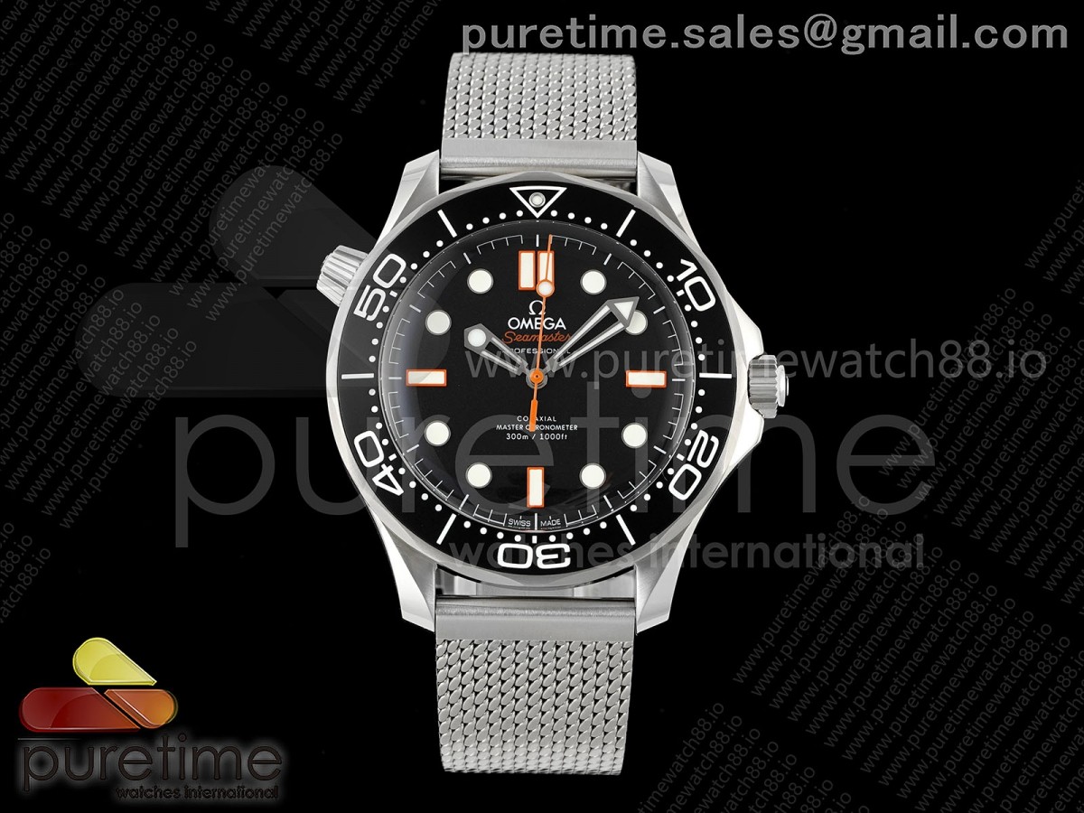 (NEW) VSF 오메가 씨마스터 300M 다이버 블랙/오렌지다이얼 메쉬스틸브레이슬릿 Seamaster 300M Diver SS VSF 1:1 Best Edition Black/Orange Dial on SS Mesh Bracelet VS8806 Super Clone