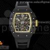 KVF 리차드밀 크로노 NTPT 크리스탈스켈레톤다이얼 블랙러버스트랩  RM011 NTPT Carbon Chrono KVF 1:1 Best Edition Crystal Skeleton Dial Yellow Inner Bezel on Black Rubber Strap A7750