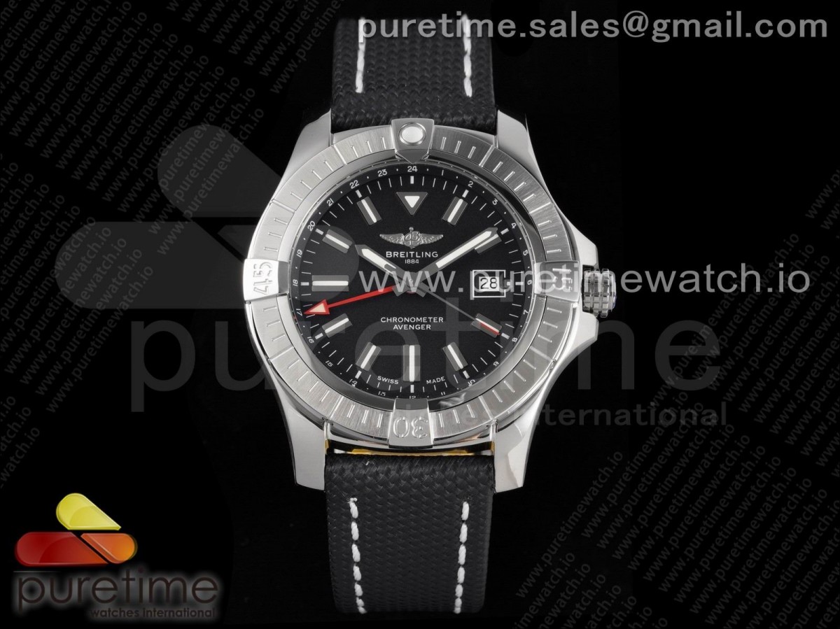 GF 브라이틀링 어벤져 지엠티 블랙다이얼 블랙나일론스트랩 Avenger GMT 45mm SS GF 1:1 Best Edition Black Dial on Black Nylon Strap A2836 A2824