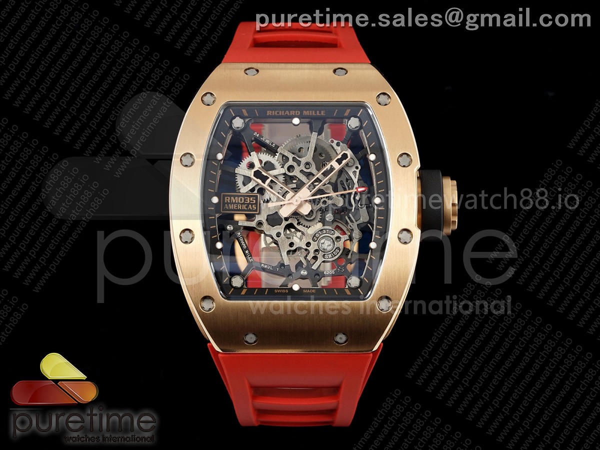 KVF 리차드밀 RM035-02 로즈골드 스켈레톤다이얼 레드러버스트랩 RM035-02 RG KVF 1:1 Best Edition Skeleton Dial on Red Rubber Strap Clone RMUL1