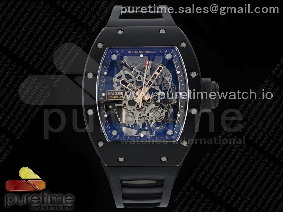 KVF 리차드밀 RM035-02 블랙세라믹 스켈레톤다이얼 블랙러버스트랩 RM035-02 RG Black Ceramic KVF 1:1 Best Edition Skeleton Dial on Black Rubber Strap Clone RMUL1