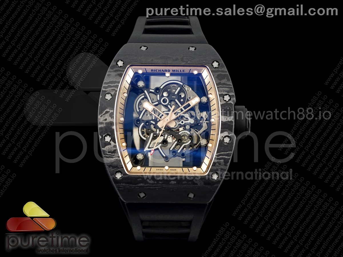 KVF 리차드밀 RM055 NTPT 카본케이스 로골스켈레톤다이얼 블랙러버스트랩 RM055 NTPT KVF 1:1 Best Edition RG Inner Bezel Black Crown on Black Rubber Strap RMUL2 Super Clone