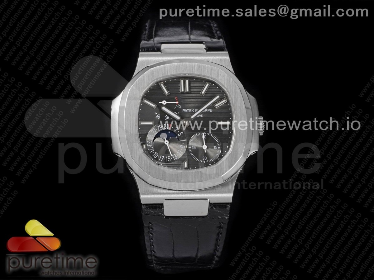 PF 파텍필립 노틸러스5712 그레이다이얼 블랙가죽스트랩 Nautilus 5712 SS PF Best Edition Gray Dial on Black Leather Strap A23J