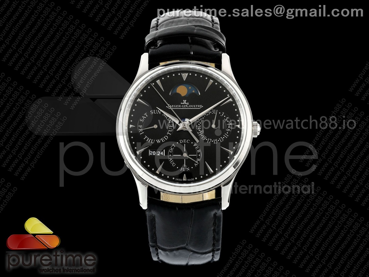 VRF 예거 마스터 울트라씬 퍼페츄얼 캘린더 블랙다이얼 블랙가죽스트랩  Master Ultra Thin Perpetual Calendar SS VRF 1:1 Best Edition Black Dial on Black Leather Strap A868
