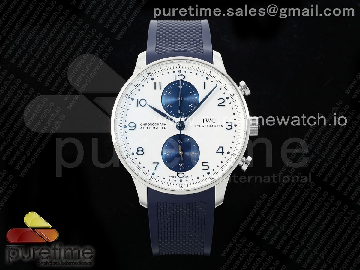 Z+F IWC 파일럿 포르투기저 크로노 화이트/블루다이얼 블루러버스트랩 Portuguese Chrono IW3716 Z+F 1:1 Best Edition White/Blue Dial on Blue Rubber Strap A69355
