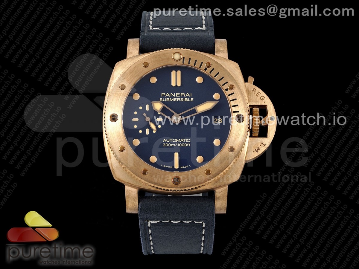 (NEW) VSF 파네라이 42미리 PAM1074 브론조 블루다이얼 블루가죽스트랩 PAM1074 W Bronzo VSF 1:1 Best Edition Blue Dial on Blue Calfskin Strap P.900 Clone