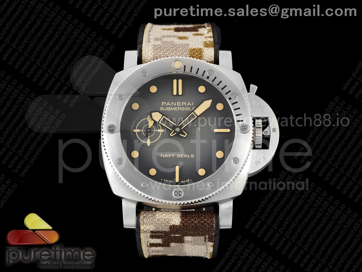 (NEW) VSF 파네라이 섭머저블 PAM1513 44미리 그레이옴브레다이얼 카모패브릭스트랩 PAM1518 Submersible 44mm VSF 1:1 Best Edition Gray Ombre Dial on Camouflage Strap P900