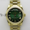 QF 롤렉스 데이데이트36 텅스텐(Cu-W) 옐로우골드 그린로만다이얼 스틸브레이슬릿 Day Date 128238 Gain Weight YG QF 1:1 Best Edition Green Dial Roman Markers on YG President Bracelet