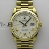 QF 롤렉스 데이데이트36 텅스텐(Cu-W) 옐로우골드 화이트로만다이얼 스틸브레이슬릿 Day Date 128238 Gain Weight YG QF 1:1 Best Edition White Dial Roman Markers on YG President Bracelet