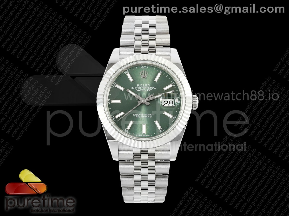 QF 롤렉스 데이저스트41 그린다이얼 스틸브레이슬릿 149g DateJust 41 126334 QF 1:1 Best Edition 904L Steel Green Stick Dial on Jubilee Bracelet QF3235 (149g)