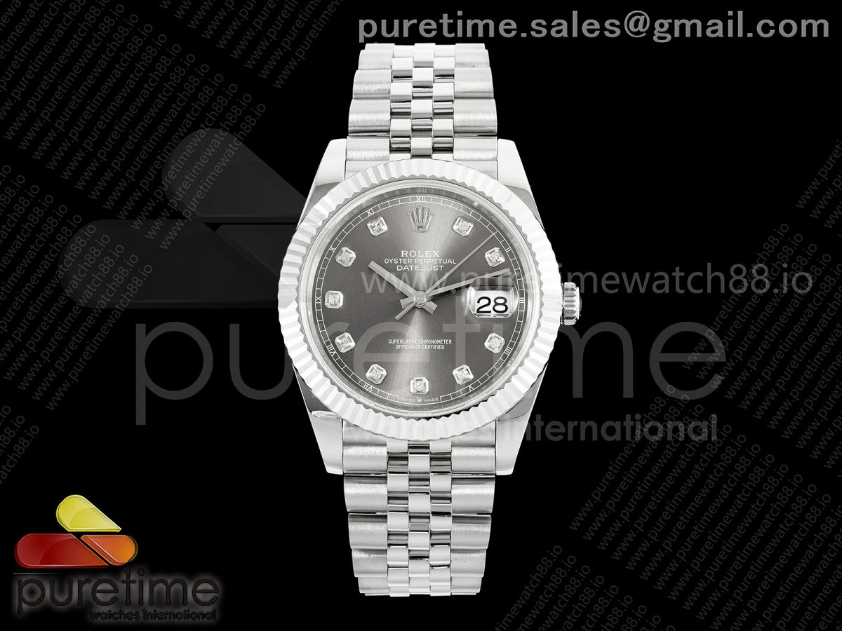 QF 롤렉스 데이저스트41 그레이텐포인트다이얼 스틸브레이슬릿 149g DateJust 41 126334 QF 1:1 Best Edition 904L Steel Gray Diamonds Dial on Jubilee Bracelet QF3235 (149g)