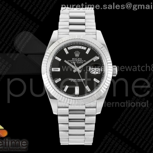 QF V6 롤렉스 데이데이트40 텅스텐(Cu-W) 블랙바게트다이얼 스틸브레이슬릿 199g DayDate 40 SS QF 1:1 Best Edition Black Crystal Dial on President Bracelet A2836 V6 (Gain Weight)