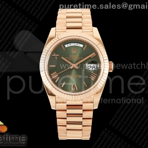 QF V6 롤렉스 데이데이트40 로즈골드 텅스텐(Cu-W) 그린로만다이얼 스틸브레이슬릿 199g DayDate 40 RG QF 1:1 Best Edition Green Roman Dial on President Bracelet A2836 V6 (Gain Weight)