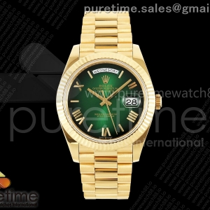 QF V6 롤렉스 데이데이트40 옐로우골드 텅스텐(Cu-W) 그린옴브레로만다이얼 스틸브레이슬릿 199g  DayDate 40 YG QF 1:1 Best Edition Green Ombre Roman Dial on President Bracelet A2836 V6 (Gain Weight)