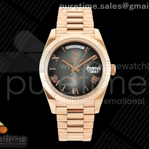 QF V8 롤렉스 데이데이트40 로즈골드 텅스텐(Cu-W) 그레이옴브레로만다이얼 스틸브레이슬릿 188g DayDate 40 RG QF 1:1 Best Edition Gray Ombre Roman Dial on President Bracelet VR3255 V8 (Gain Weight)
