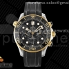 OMF 오메가 씨마스터 다이버300 크로노 옐로우골드콤비 블랙다이얼 블랙러버스트랩 Seamaster 300M Chrono SS/YG OMF 1:1 Best Edition Black Dial on Black Rubber Strap A9900