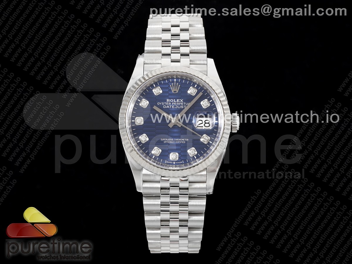 CLEANF 클린공장 롤렉스 데이저스트36 블루텍스쳐 10P다이얼 쥬빌레브레이슬릿 DateJust 36 126234 Clean 1:1 Best Edition 904L Steel Blue Textured Diamonds Dial on Jubilee Bracelet VR3235