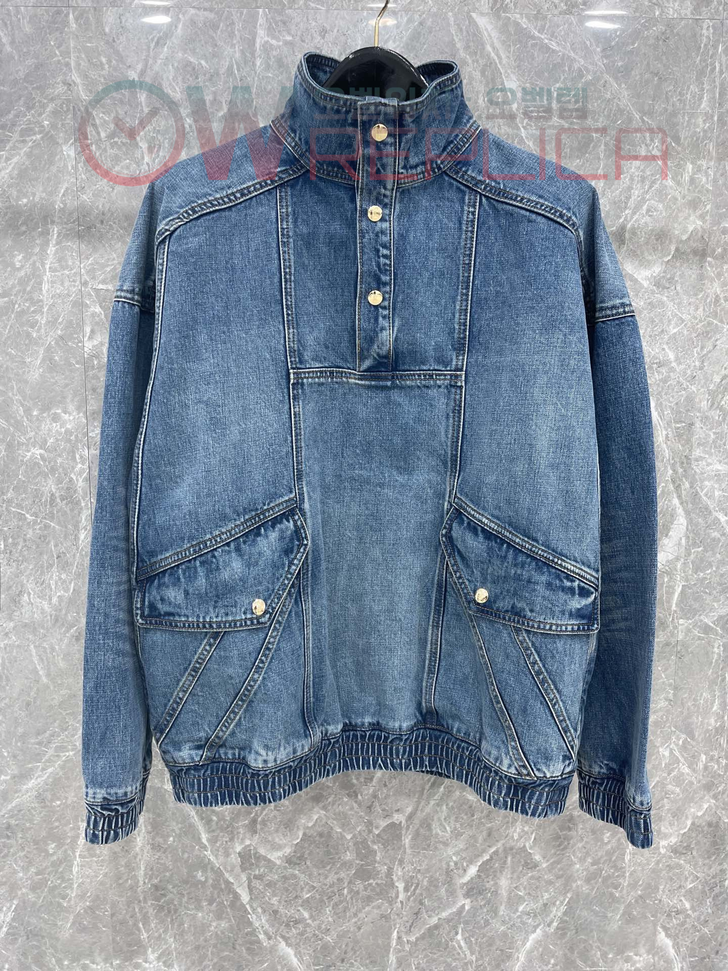 대리석집 셀린느 22F/W 오픈카라 데님 풀오버 빈티지 루즈핏 자켓