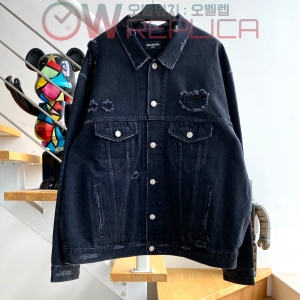 계단집 발렌시아가 백 흘림로고 빈티지 블랙데님 자켓