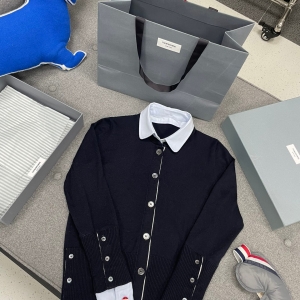 터보 톰브라운 여성용 블랙 울 가디건 셔츠