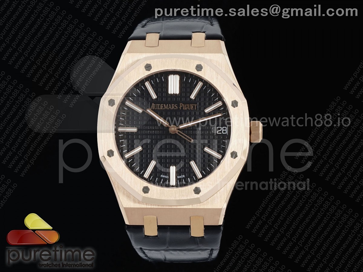 APSF V2 오데마피게 로얄오크 15510 로즈골드 블랙다이얼 블랙가죽스트랩 Royal Oak 15510 RG APSF 1:1 Best Edition Black Dial on Black Leather Strap SA4302 Super Clone V2 (SW Dial)