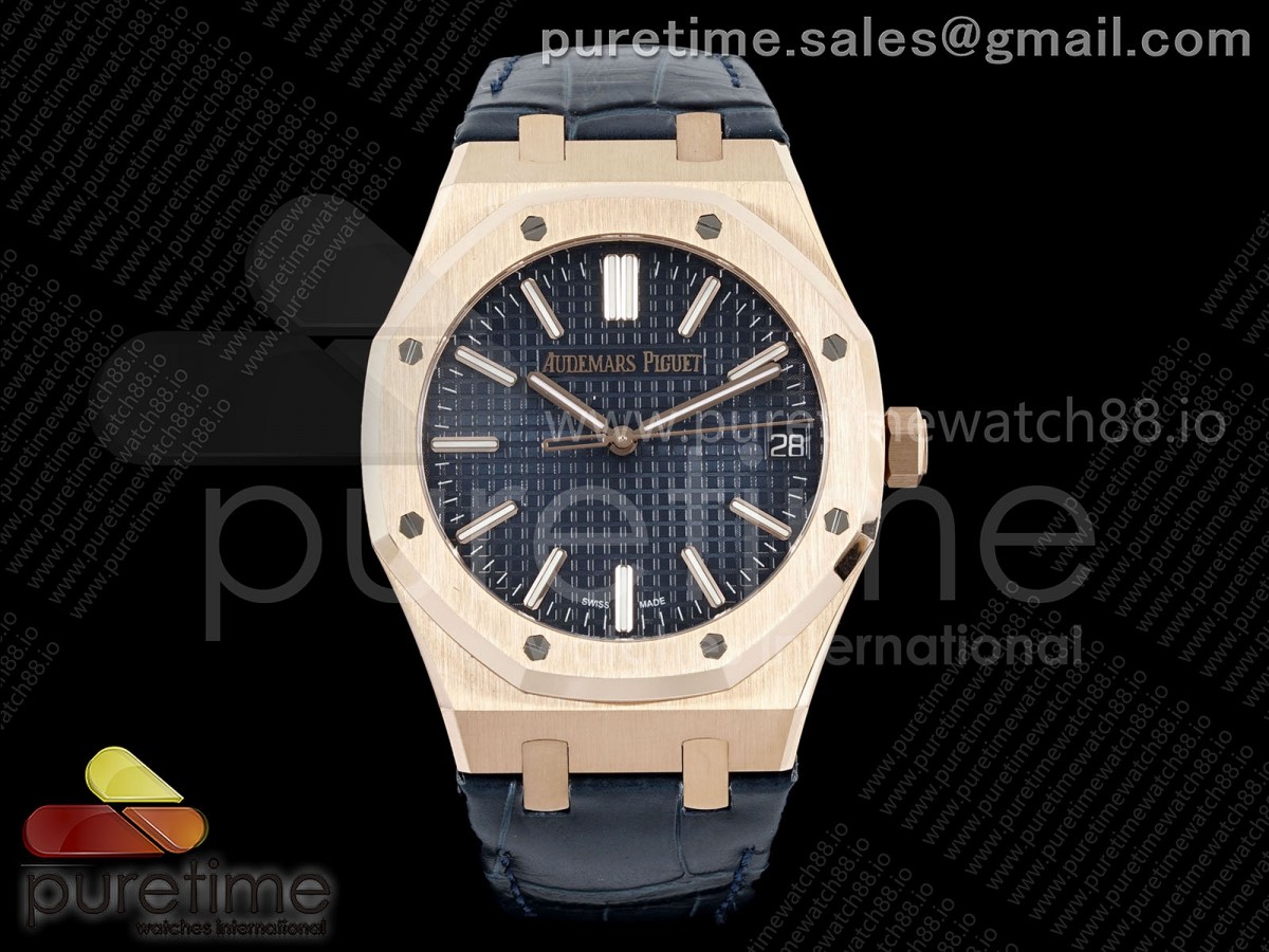 APSF V2 오데마피게 로얄오크 15510 로즈골드 블루다이얼 블랙가죽스트랩  Royal Oak 15510 RG APSF 1:1 Best Edition Blue Dial on Blue Leather Strap SA4302 Super Clone V2 (SW Dial)