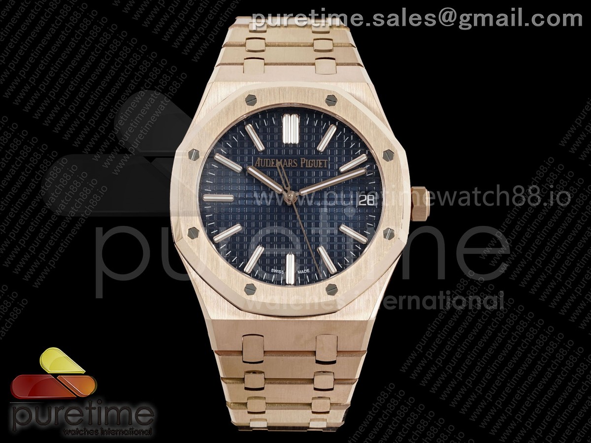 APSF V2 오데마피게 로얄오크 15510 로즈골드 블루다이얼 스틸브레이슬릿 Royal Oak 15510 RG APSF 1:1 Best Edition Blue Dial on RG Bracelet SA4302 Super Clone V2 (SW Dial)