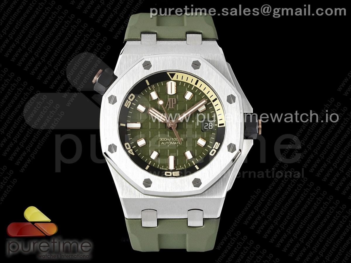 APSF 오데마피게 로얄오크 오프쇼어 다이버 15720 그린다이얼 그린러버스트랩 Royal Oak Offshore Diver 15720 SS APSF 1:1 Best Edition Green Dial on Green Rubber Strap A4308 Super Clone