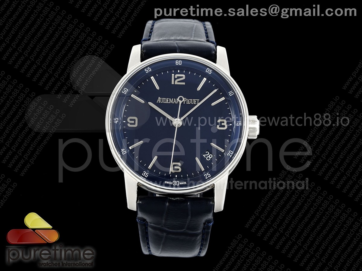 APSF 오데마피게 코드 11.59 15210 블루다이얼 블루가죽스트랩 Code 11.59 SS 15210 APSF 1:1 Best Edition Black Dial on Black Leather Strap SA4302 Super Clone