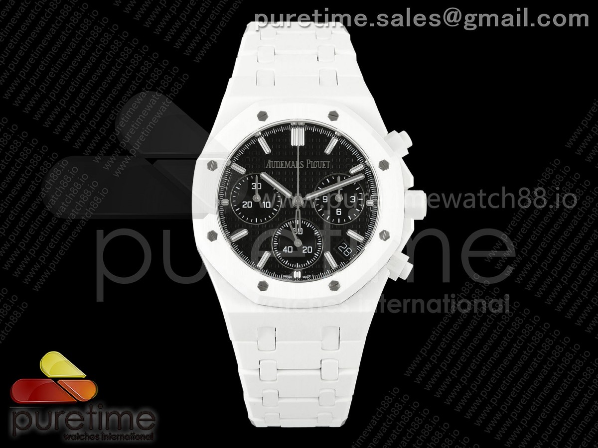 APSF 오데마피게 로얄오크 크로노 26240 화이트세라믹 블랙다이얼 세라브레이슬릿 Royal Oak Chrono 26240 White Ceramic APSF 1:1 Best Edition Black Dial on Bracelet SA4401 Super Clone