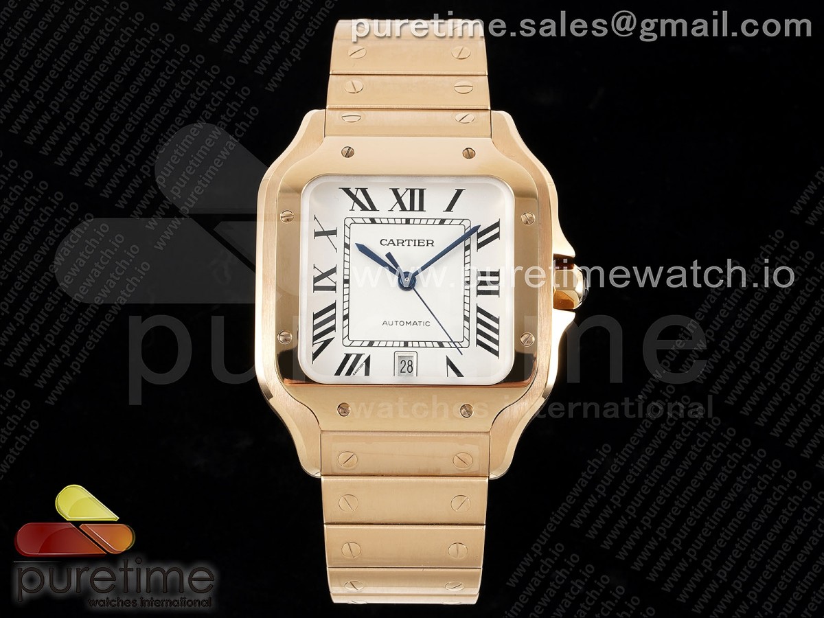 3KF 까르띠에 산토스 라지 로즈골드 화이트다이얼 스틸브레이슬릿 Santos de Cartier 40mm RG 3KF 1:1 Best Edition White Dial on RG Bracelet MIYOTA 9015