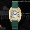 3KF 까르띠에 산토스 미듐 옐로우골드 다이아베젤 화이트다이얼 그린가죽스트랩 Santos de Cartier 35mm YG 3KF 1:1 Best Edition White Dial Diamonds Bezel on Green Leather Strap MIYOTA 9015